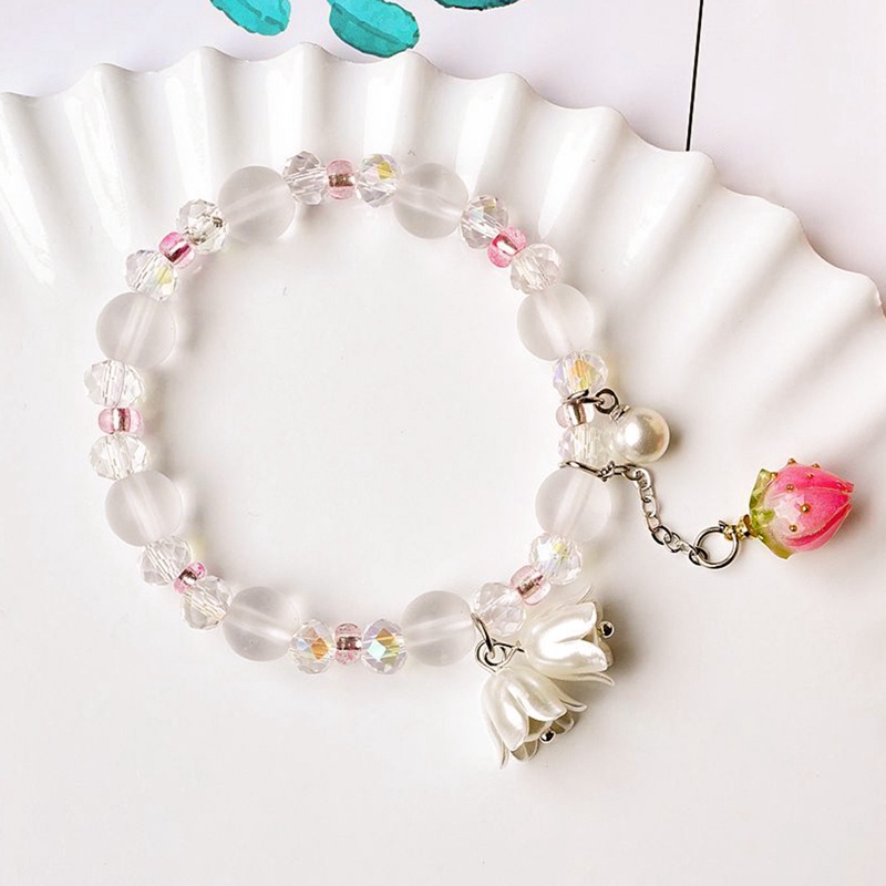 Gelang Manikmanik Kristal Warna Warni Bandul Desain Bunga Gaya Koreabohemian Handmade Untuk Wanita