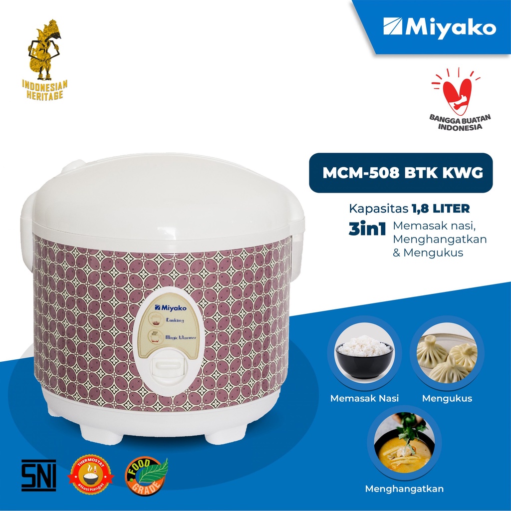 Magic com / rice cooker miyako 508 batik kawung 1,8 liter tanggung murah awet bagus garansi 1 tahun