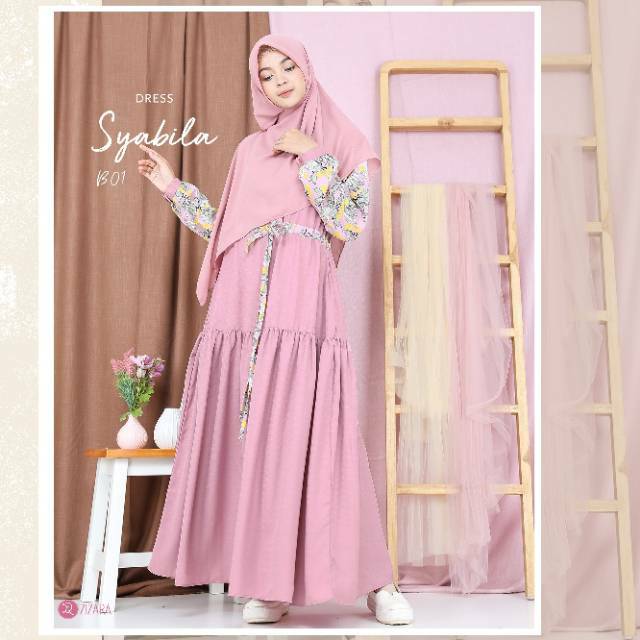 Zizara Syabila Dress B01 XL Gamis Pink Polos Kombi Motif Cantik