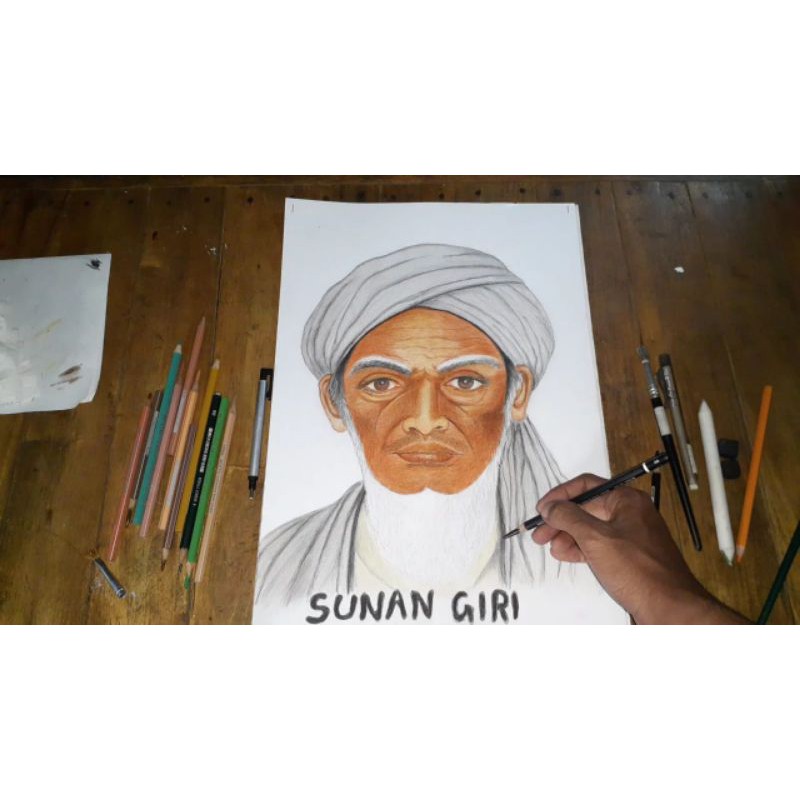 Lukisan Pensil Warna Lukisan Walisongo Lukisan kertas A3 ukuran 30x42 17r