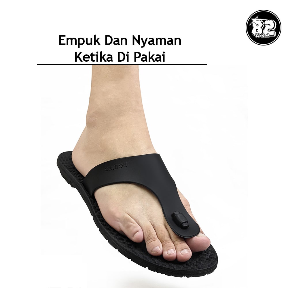 Camou Sendal Sandal Jepit Pria Bahan Full Karet Tebal Dan Ringan Anti Licin Original Theo - Hitam