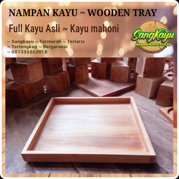 Nampan kayu kotak besar 40x50 baki kayu alami Wooden Tray - 50x40x3cm