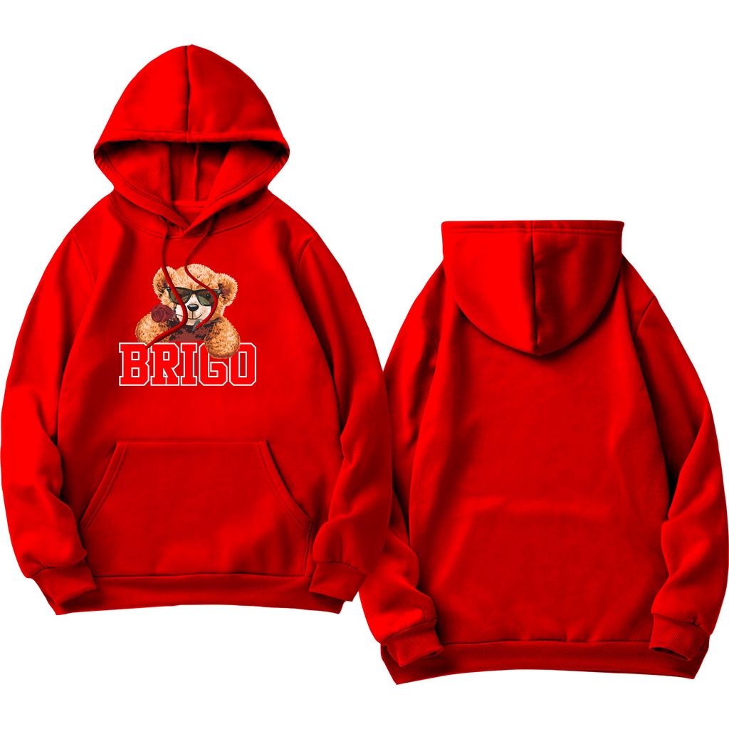 BRIGO Jumper Hoodie Beruang Bawa Bunga II Sweater Hoodie BRIGO Sablon DTF Fleece Cotton II SIZE M-XXL (Pria &amp; Wanita) Free stiker&amp;Gantungan Kunci