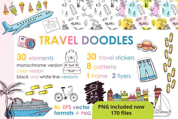 Lets Travel Doodle Big Set - Vector Designs