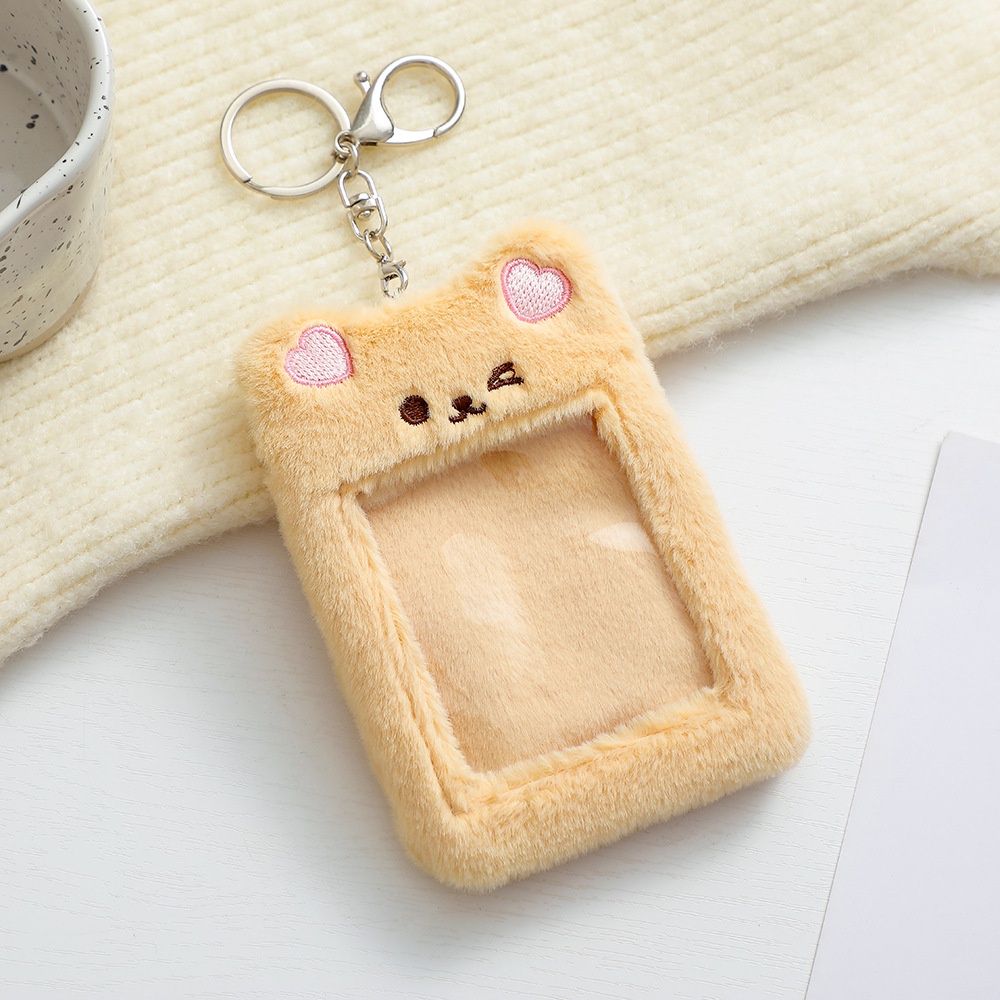 INS Plush Rabbit Photocard Holder dengan Keychain Cute Bear Credit ID Bank Card Bag Idol Photo Protective Case Stationery