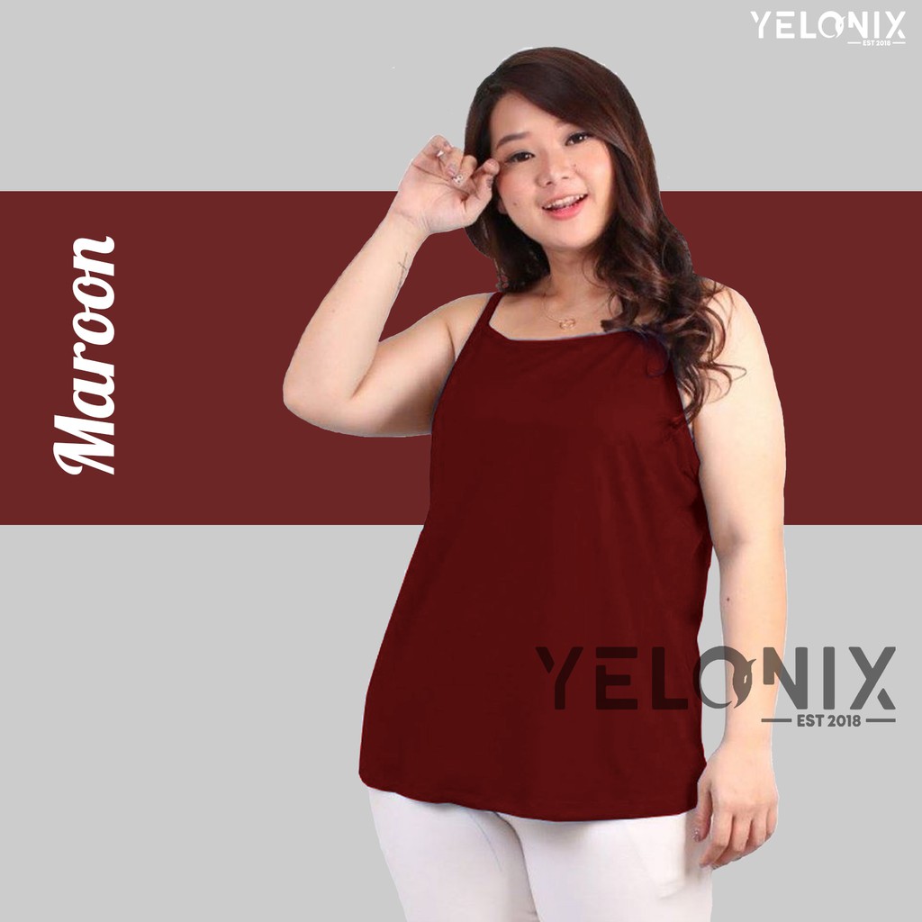TANKTOP JUMBO POLOS  ( SOFT SPANDEK ) Ukuran Besar / Tank Top Wanita Tali Kecil Big Size - YELONIX-MAROON