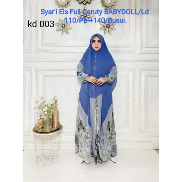 Gamis Syar'i Juntai Full ceruty Babydoll double PURING Motif  Tercantik jilbab 2 Layer Khimar Pet An