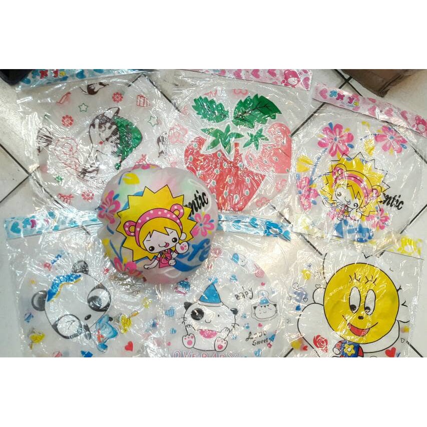 Shower Cap Plastik Karet Motif Kartun Import