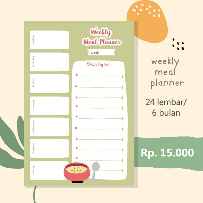 

MEAL PLANNER | WEEKLY MEAL PLANNER | RENCANA DAFTAR MAKANAN | PLANNER LEMBARAN | SHOPPING LIST