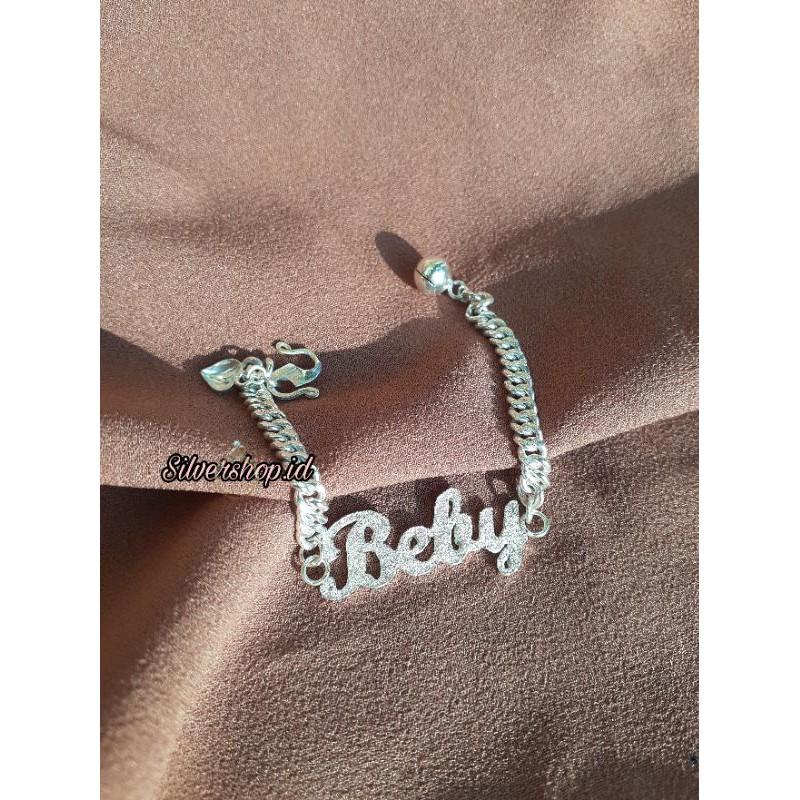 gelang nama rantai asahan perak asli