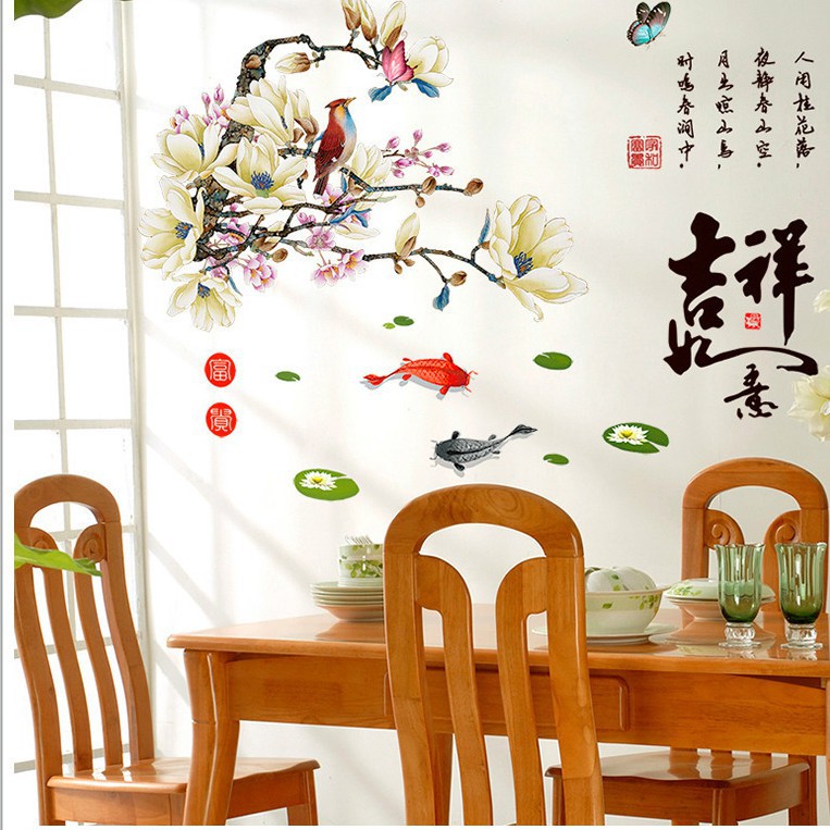 AURA - Wall Stiker Tembok - Wallstiker - Stiker Dinding - Wall Sticker Sakura Flowers Bird Chinese