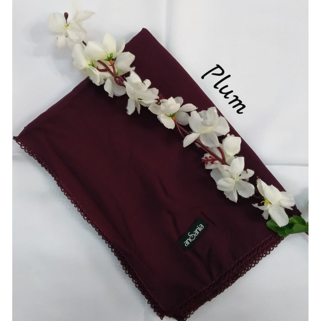 Kerudung Segiempat Bella Crochet Ansania PollyCotton Jilbab Bella Butik Hijab Segi Empat Rumah Hija'b-PLUM