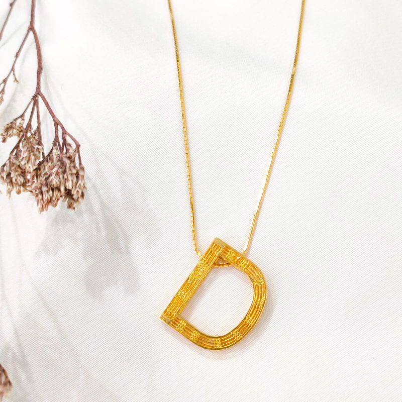 kalung huruf d kalung inisial emas asli kadar 875