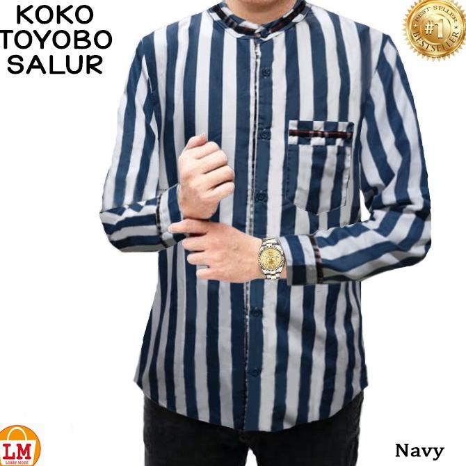 Lm 22545 22845 Koko Toyobo Batik Salur Micro/Kemeja Koko Lengan Panjang Termurah Terlaris Terbaru