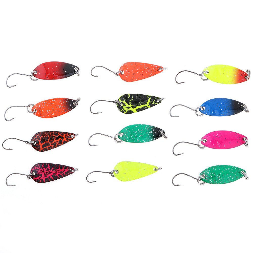 12pcs Fishing Spoon Lure Set, Hard Baits Tackle Metal Baits, Trout Lures Saltwater Fishing Lures, Spoon Swimbait Fishing Tackle Hard Baits Metal Fishing Lure for Trout Perch Pike