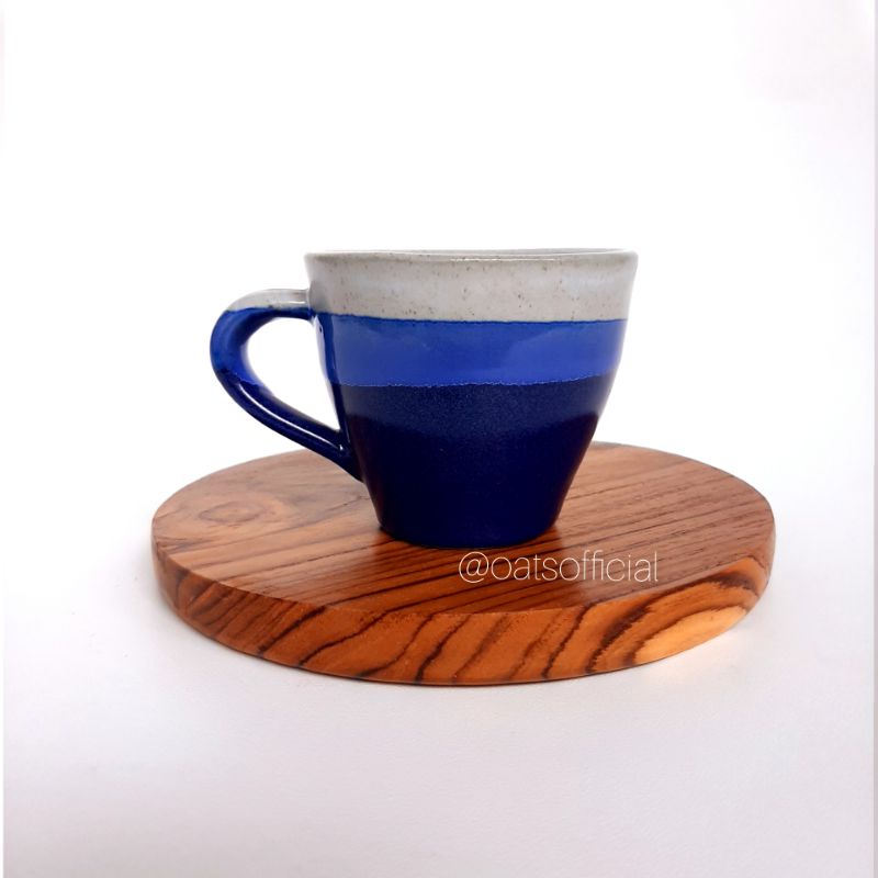 Naruna Keramik Latte Handle Gradasi Blue White - FREE TATAKAN BULAN KAYU JATI