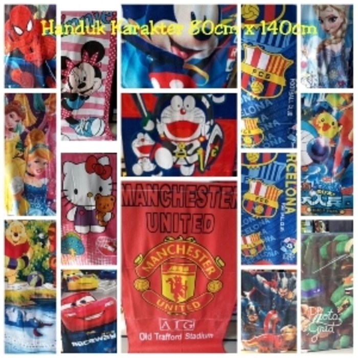 Handuk Karakter Uk 70x140cm/Handuk Anak Motif Doraemon Kitty MU DLL