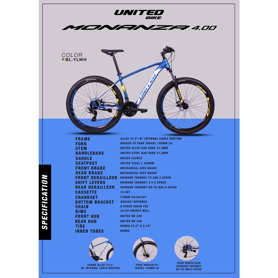 Sepeda Gunung MTB United Monanza 4.00, 27,5 inch. bisa Roadbike terbaik Termurah garansi kredit COD-1