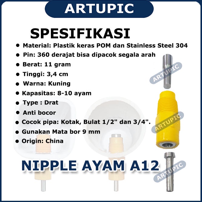 Nipple Ayam A12 Tempat Minum Ayam Unggas Drat