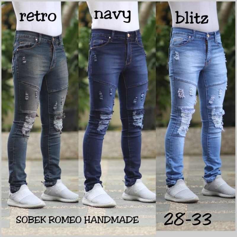 Celana jeans pria sobek lutut robek ripped destroy premium bioblitz bio blitz size 27-332 cut knee