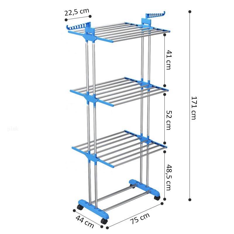 Jemuran Baju Lipat MJJ-3 Double Wings Clothes Hanger Rak Jemuran Baju Free Roda Hanger Baju Stand Hanger 3 Tingkat Multifungsi