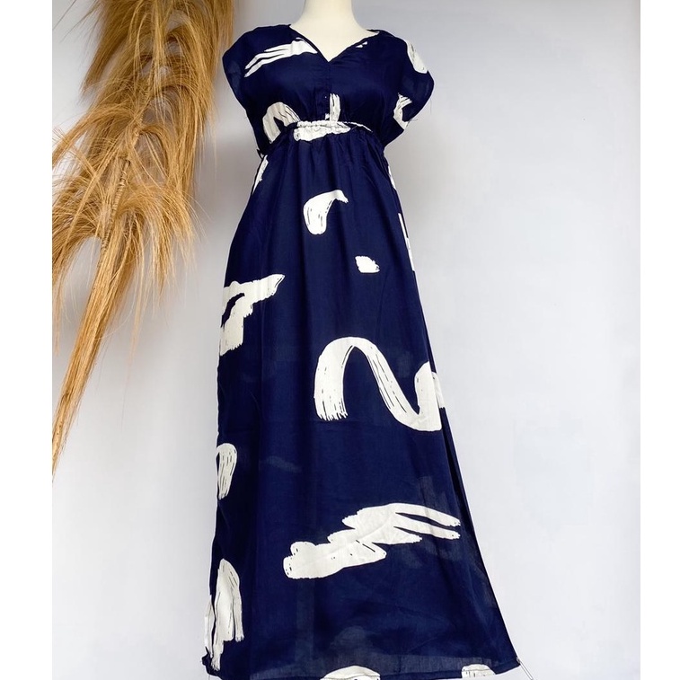 DASTER/DRES MANOHARA ETHNIK & BUNGA PANJANG JEPUN BALI-kuas navy