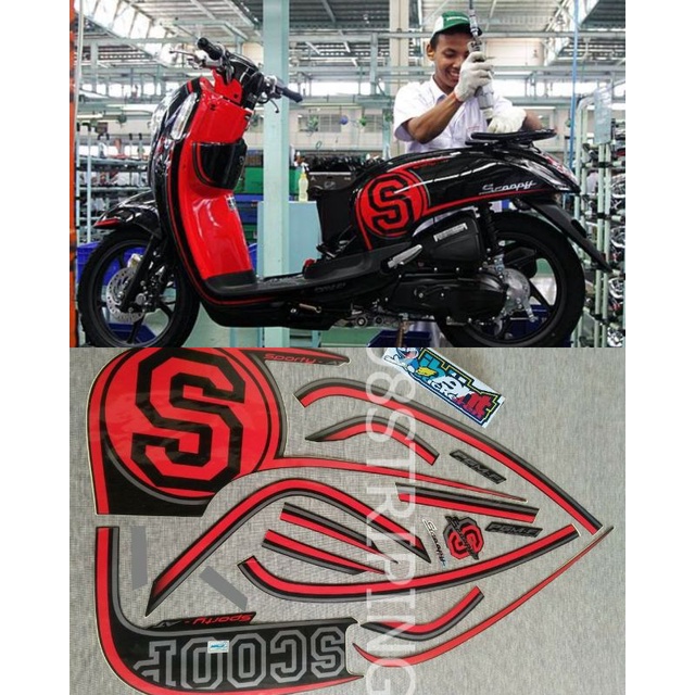 STIKER STRIPING  SCOOPY 2014 STANDAR ORI HONDA  F1 FI MERAH HITAM TAHUN