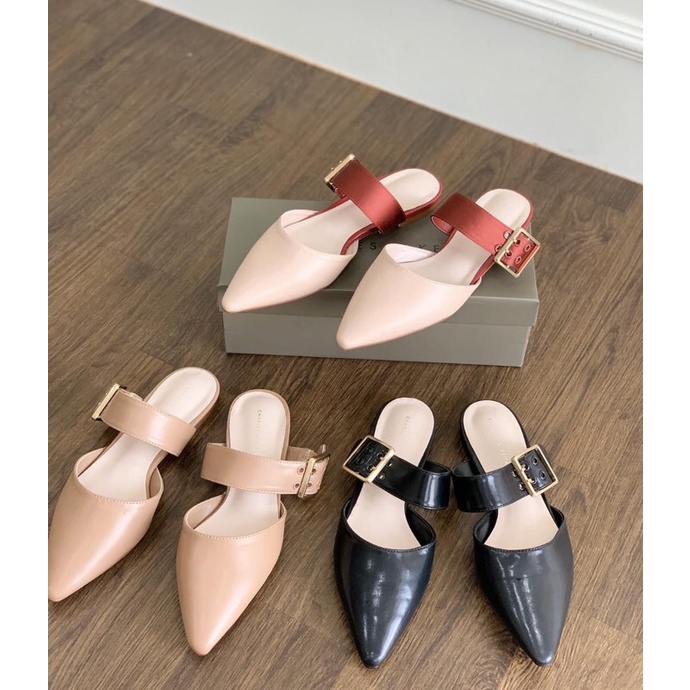 CKS308 CK Buckle Strap Mules Flat Shoes