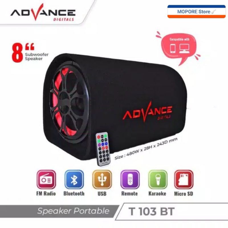 Speaker Bluetooth Advance  Speaker Subwoofer T-103BT 8'Inchi