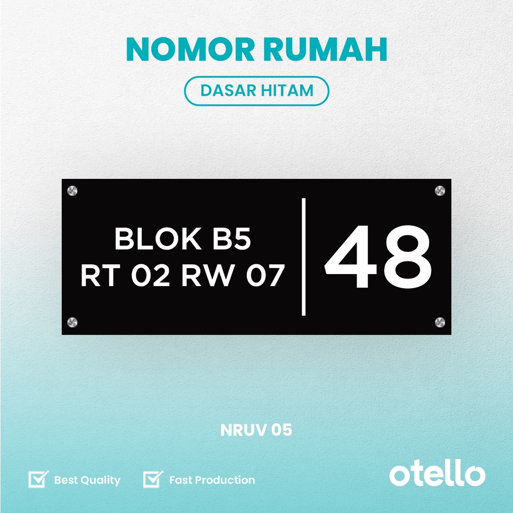 Otello - Custom Nomor Rumah Acrylic UV Print | Papan Alamat No Akrilik Modern Minimalist