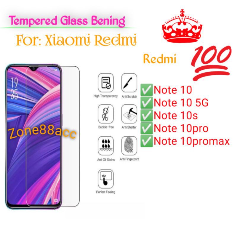 Redmi Note 10 10s 10pro pro max Antigores Bening Tempered Glass Screen Guard protector TG