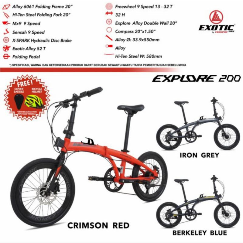Sepeda Lipat 20 Inch Exotic Explore 200 Hidraulic 9 Speed (Free helm dan cover Sadel)