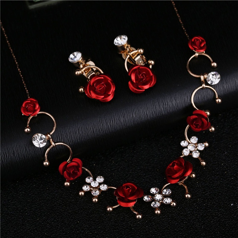 2pcs / set Kalung Dan Anting Klip Untuk Wanita