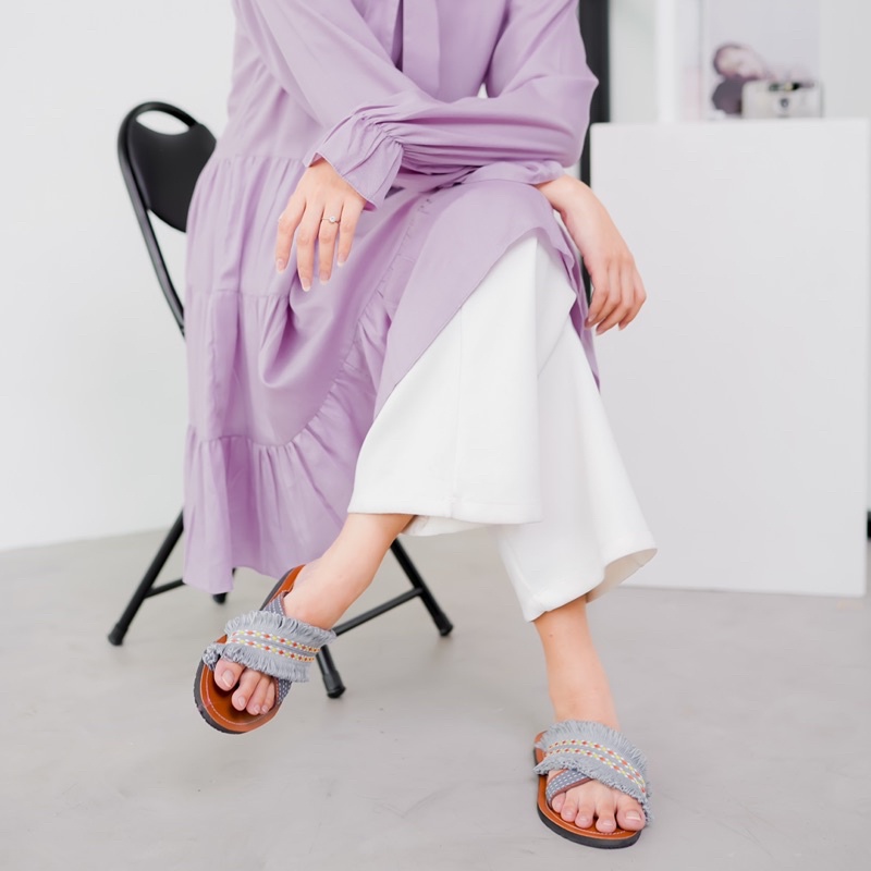 Boho grey X  sandal boho / sandal etnik / sandal bohemian / sandal wanita-1