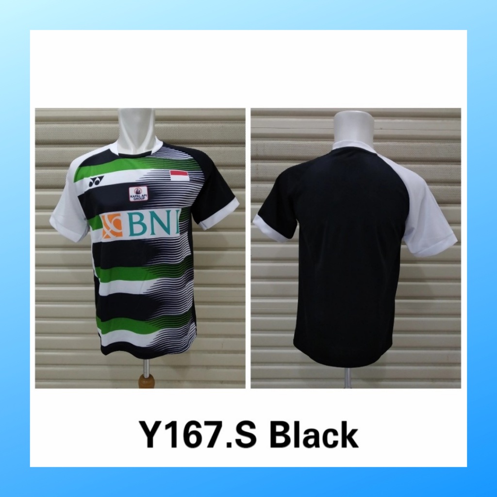 Kaos badminton pria jersey bulutangkis baju atasan jersy wanita dewasa t-shirt outfit seragam kostum olahraga casual suit pakaian jarsey oblong apparel sports jersi bulu tangkis Y167 hitam sponsor