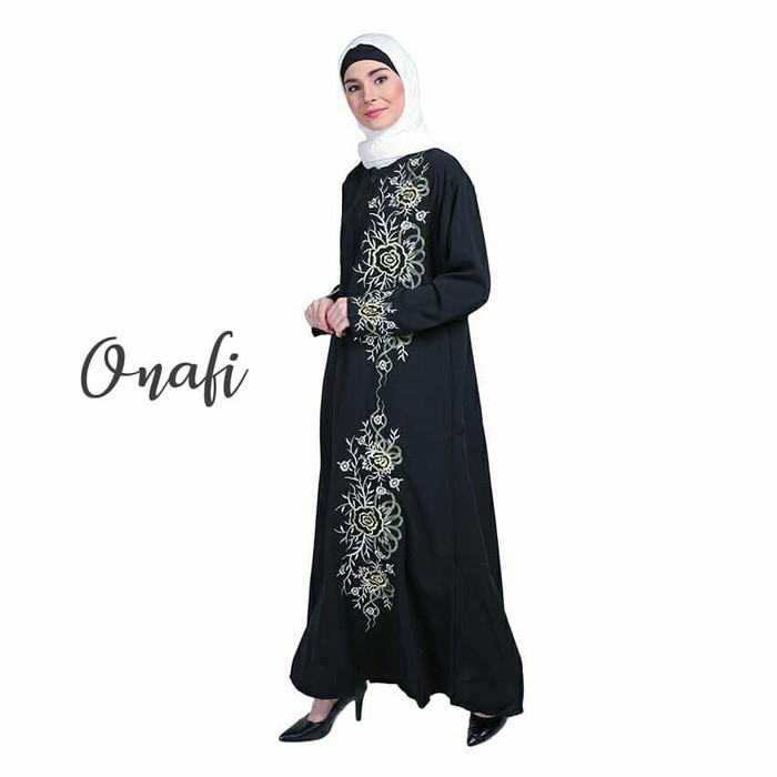 Onafi Gamis Abaya Arab Hitam Bordir Hijau Sahara S Dan Xl - Hijau Muda, S