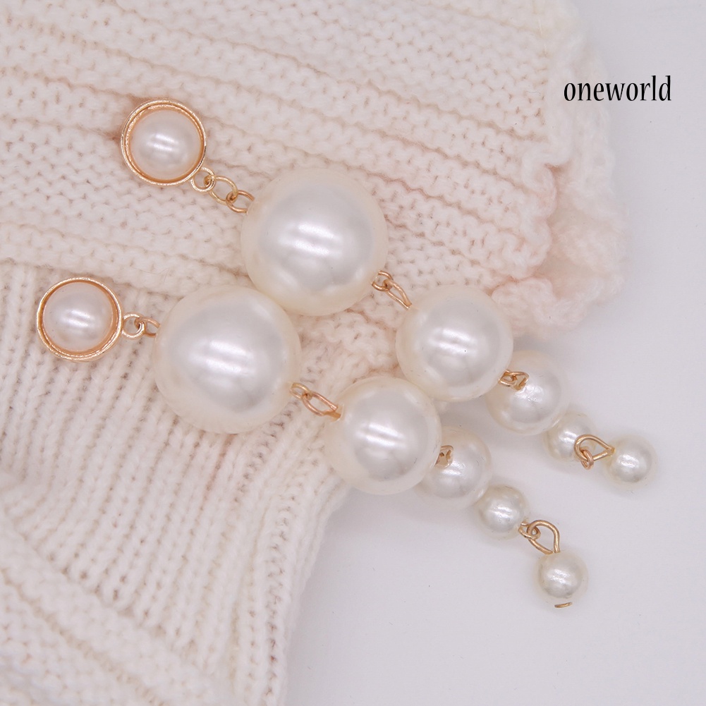 OW@ Fashion Women Long Faux Pearl Dangle Stud Earrings Statement Party Jewelry Gift