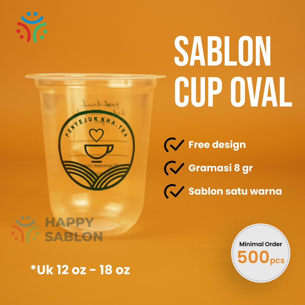 Sablon Gelas Cup Plastik Oval Starindo tebal Premium 12oz 14oz 16oz 18oz Berat 7 - 8.5 Gram