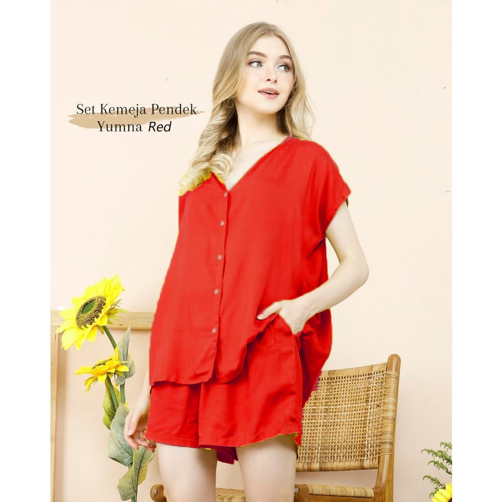 GH - SET KEMEJA PENDEK YUMNA / SETELAN CASUAL CELANA PENDEK WANITA / SETELAN HOTPANTS WANITA / SETEL
