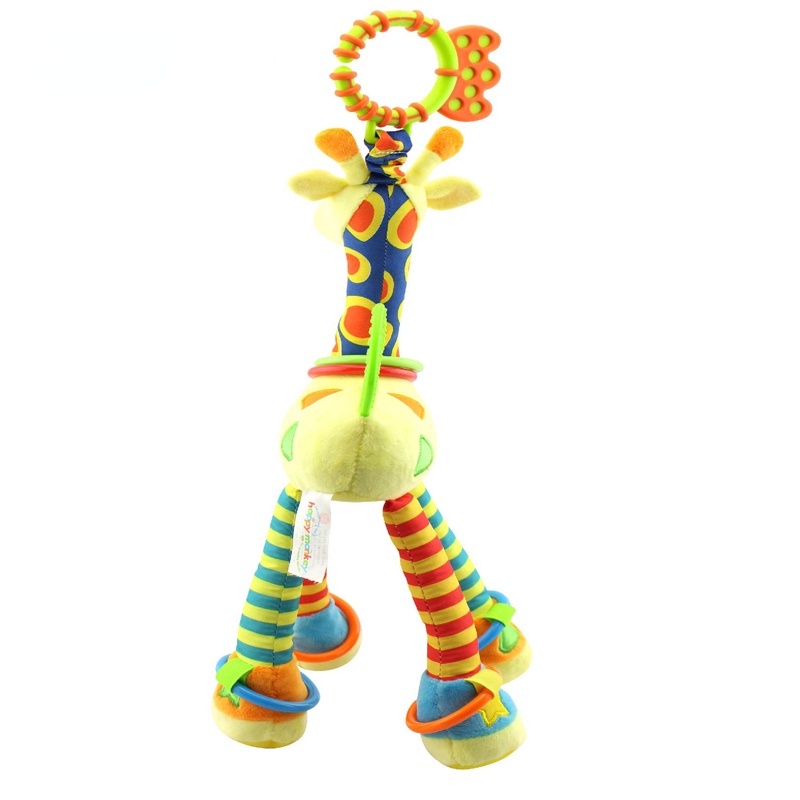 Mainan rattle Gantung Bentuk Boneka plush Jerapah Warna-Warni Untuk Bayi / Anak