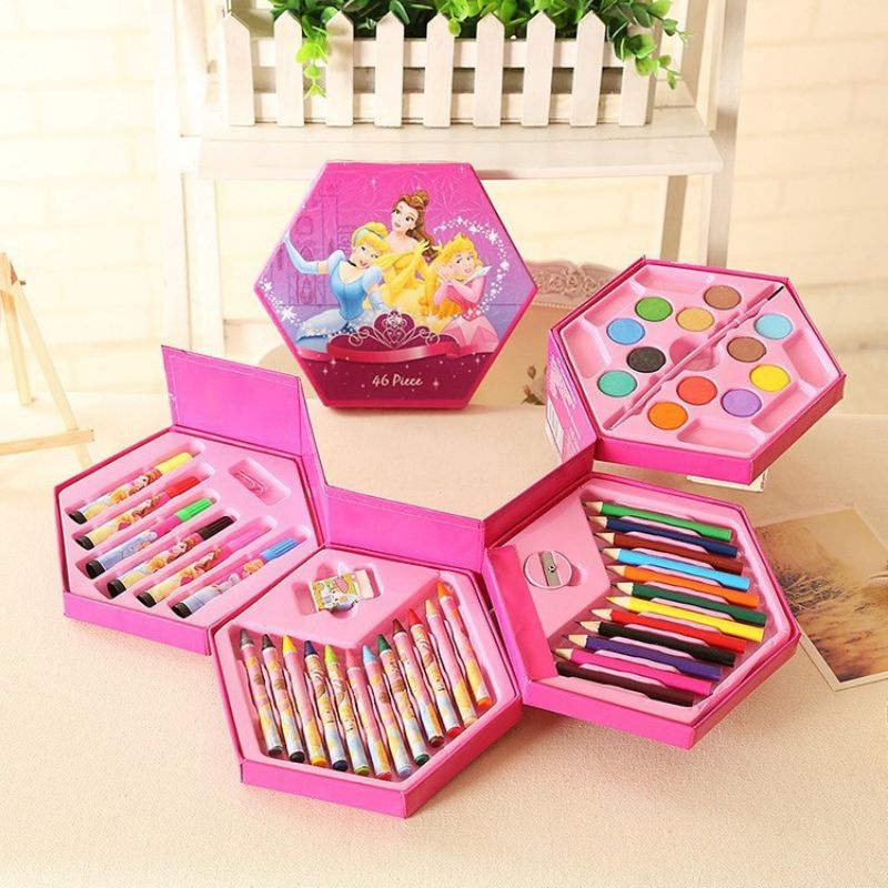 CRAYON SET 46 IN 1 SEGI ENAM 4 SUSUN KARAKTER KARTUN