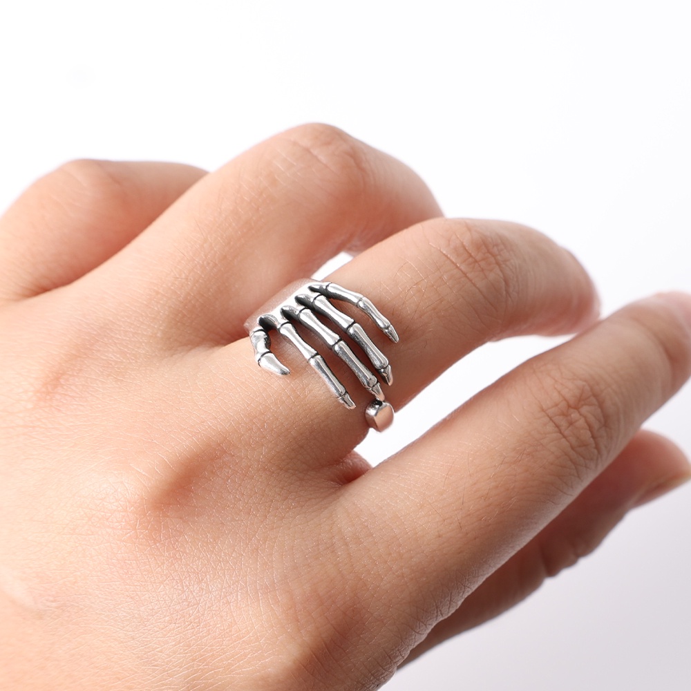 Vintage Silver Color Five-finger Palm Ring for Women Men Retro Open Dark Hip-hop Halloween Party Jewelry