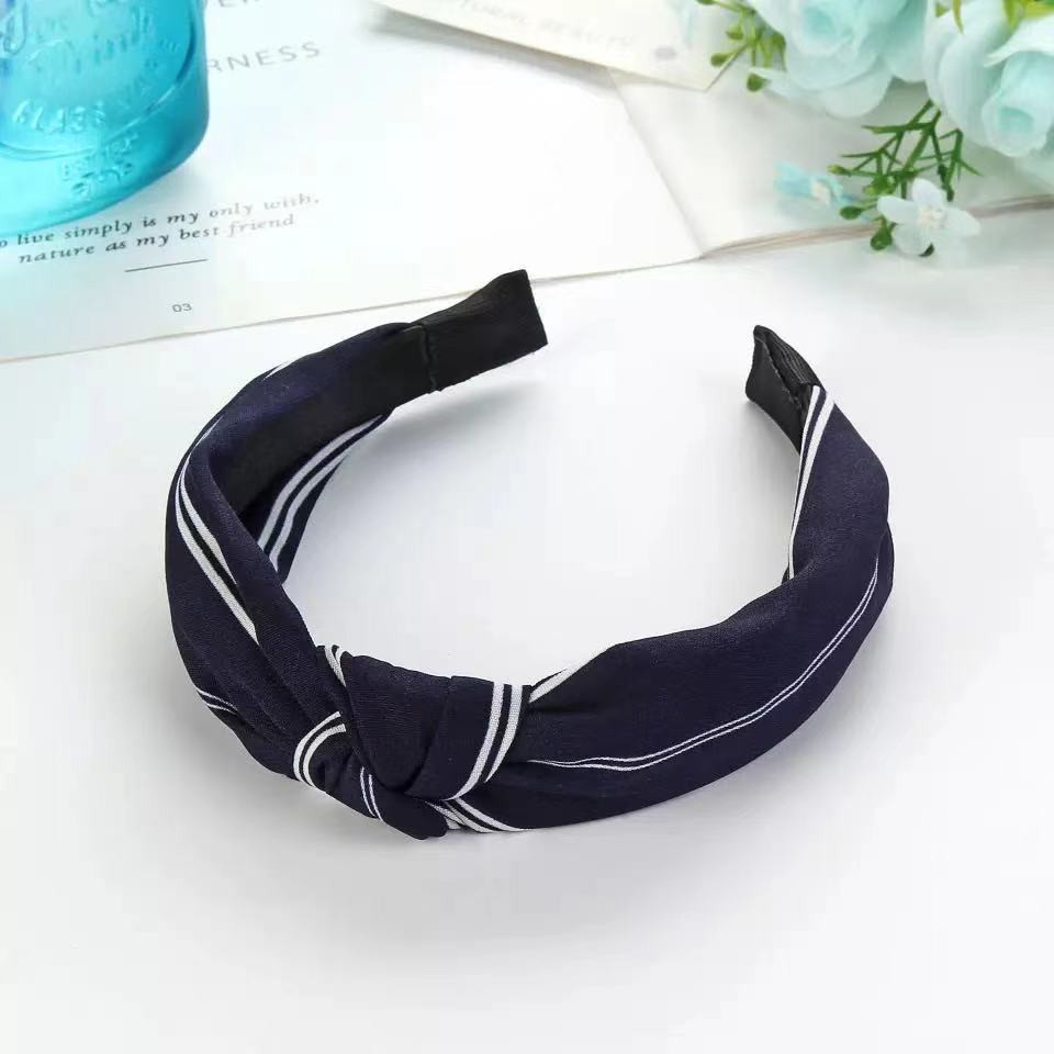 Headband Bando Korea Style Bandana Polos Bando Kain Motif Garis-Garis Bando Simpul Import