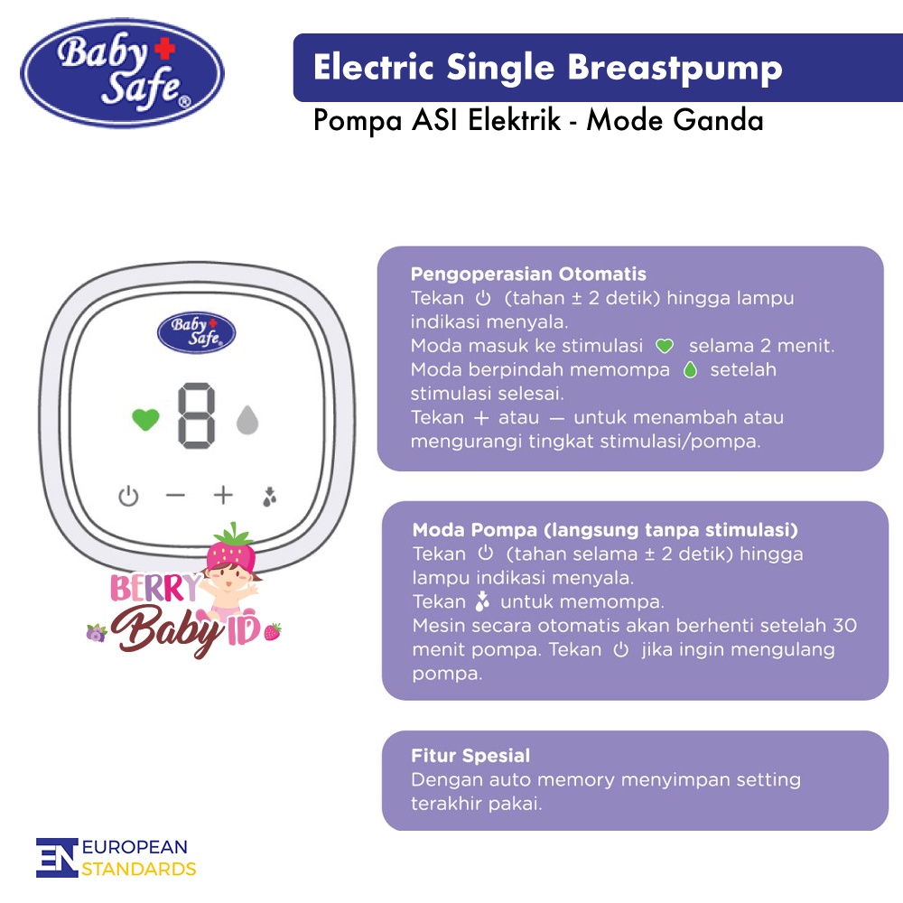 Baby Safe Electric Breast Pump Double Pompa ASI Elektrik Breastpump BPE02 Berry Mart