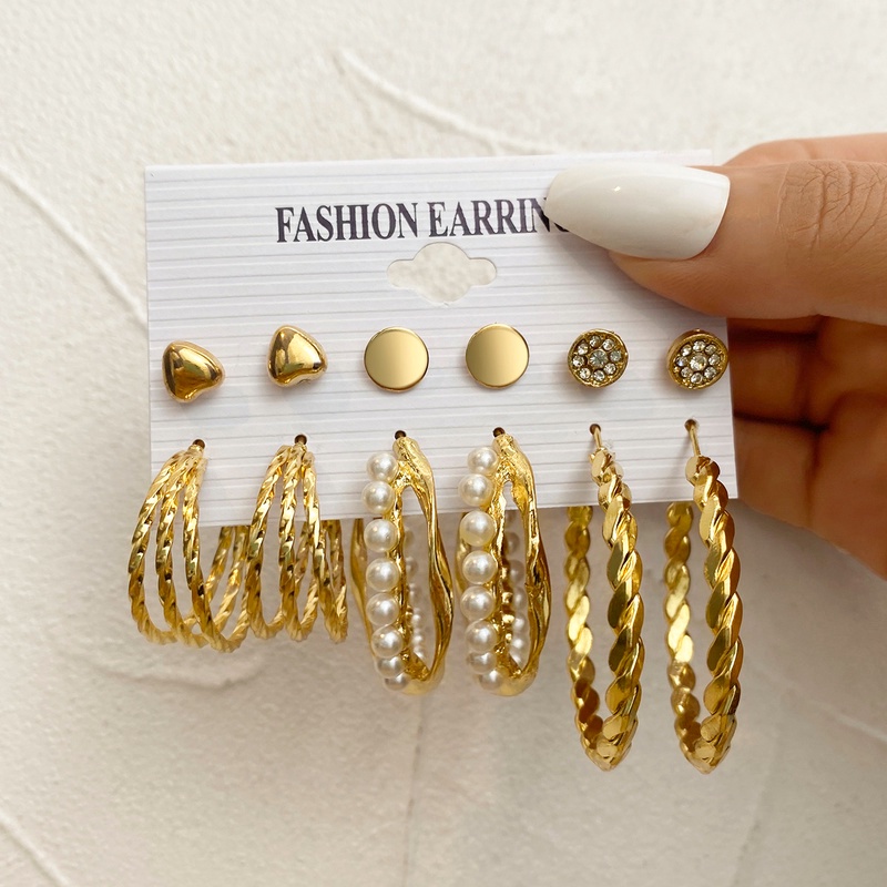 Set Anting Hoop 17km Gold Silver Hias Mutiara Bentuk Hati Butterfly Drop Untuk Aksesoris Perhiasan-6