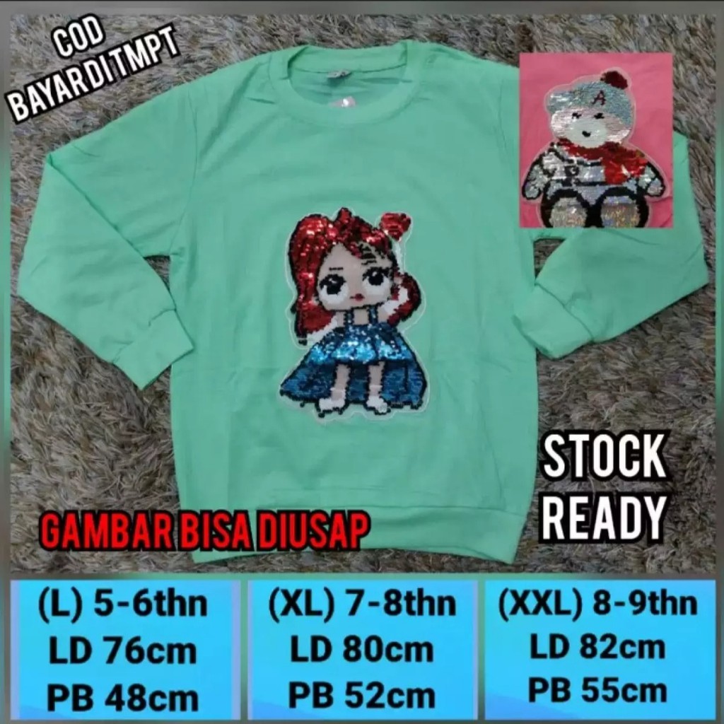 Sweater anak perempuan/switer/Sweater anak/Swaeter Sequin/Premium/4-10 tahun #COD