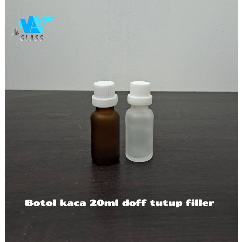 botol kaca 20ml doff tutup filler putih / botol essential oil 20ml