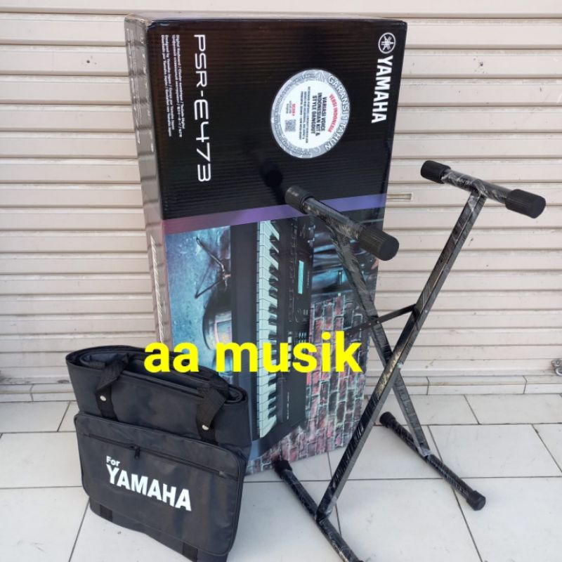 KEYBOARD YAMAHA PSR E473 PAKET COMBO TAS PLUS STAND PSR E 473
