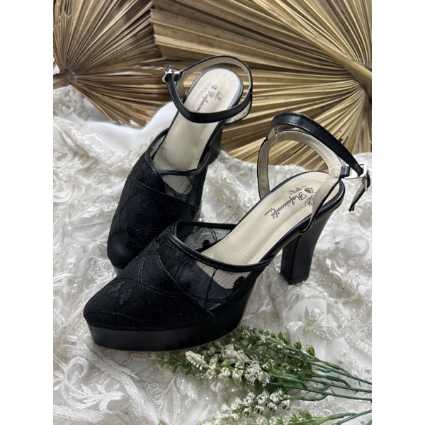 sepatu wedding wanita Cindy hitam tali tinggi 10cm