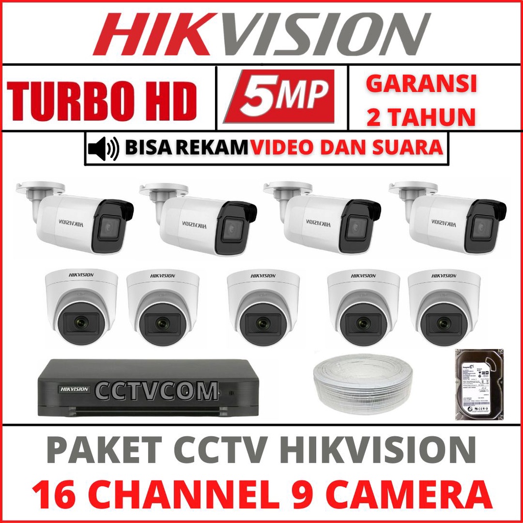 PAKET CCTV HIKVISION 5MP 16 CHANNEL 9 CAMERA TURBO HD KAMERA CCTV